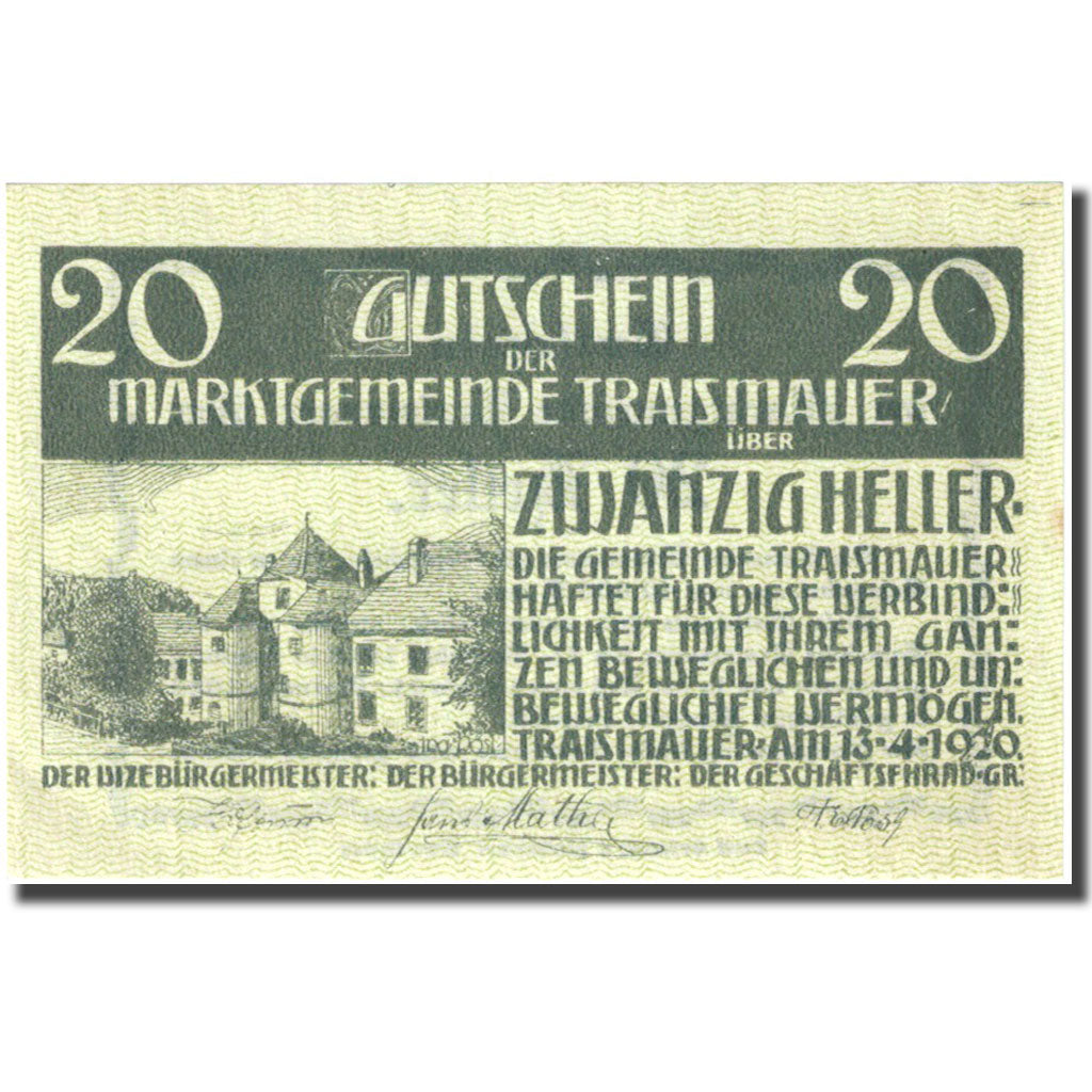 Banknote, Austria, Traismauer, 20 Heller, château 1920-12-31 UNC(63) FS 1078I