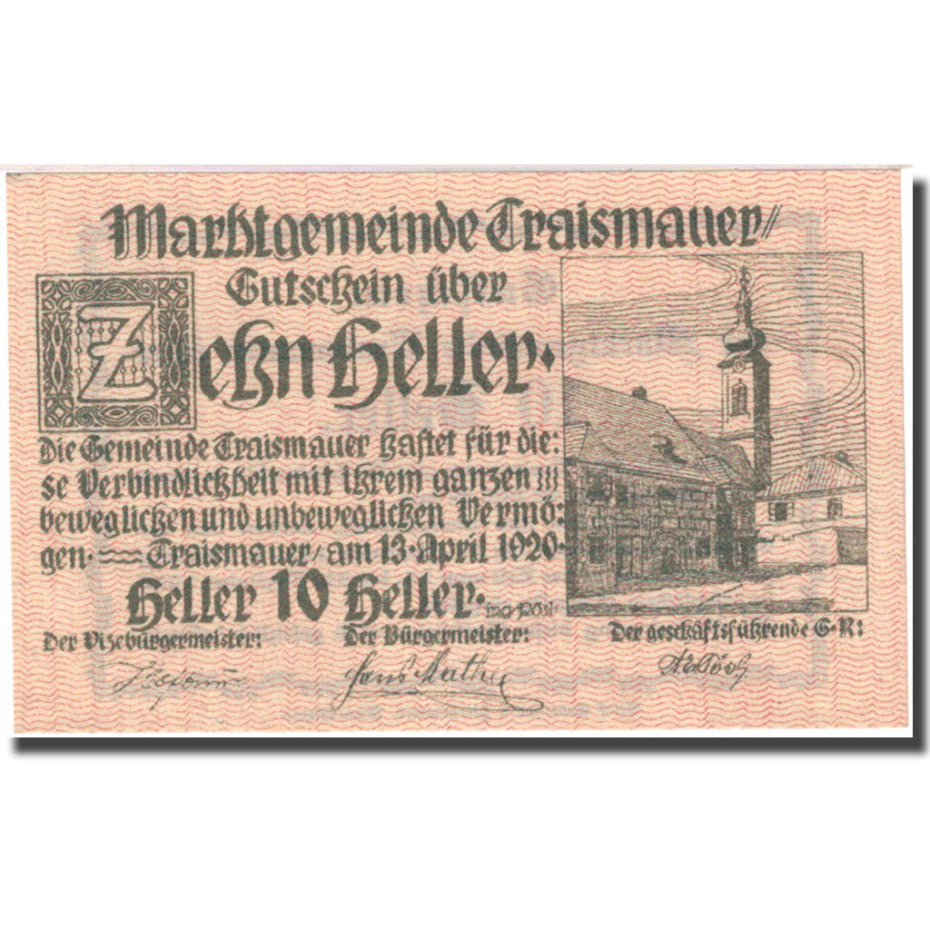 Banknote, Austria, Traismauer, 10 Heller, Eglise 1920-12-31, UNC(63) FS 1078I