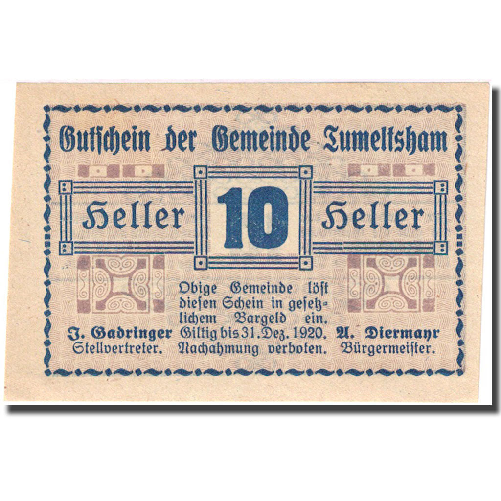 Banknote, Austria, Tumeltsham, 10 Heller, valeur faciale 1920 UNC(63) FS 1085Ib