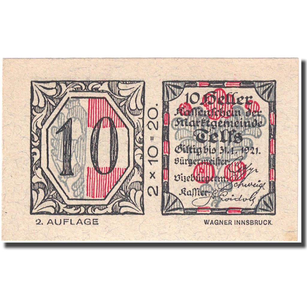 Banknote, Austria, Telfs, 10 Heller, Fleur 1921-01-31, UNC(63), Mehl:FS 1061a