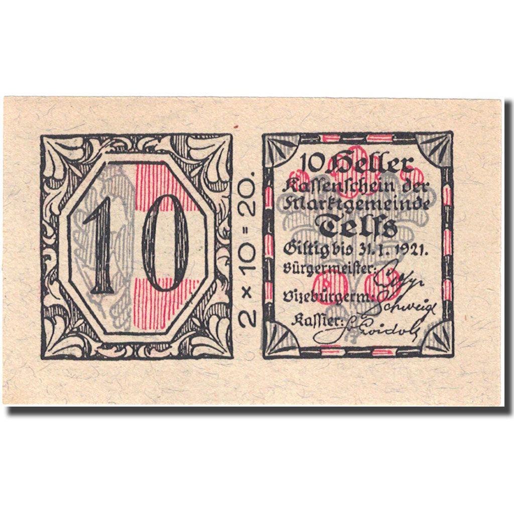 Banknote, Austria, Telfs, 10 Heller, Fleur 1921-01-31, UNC(63), Mehl:FS 1061a
