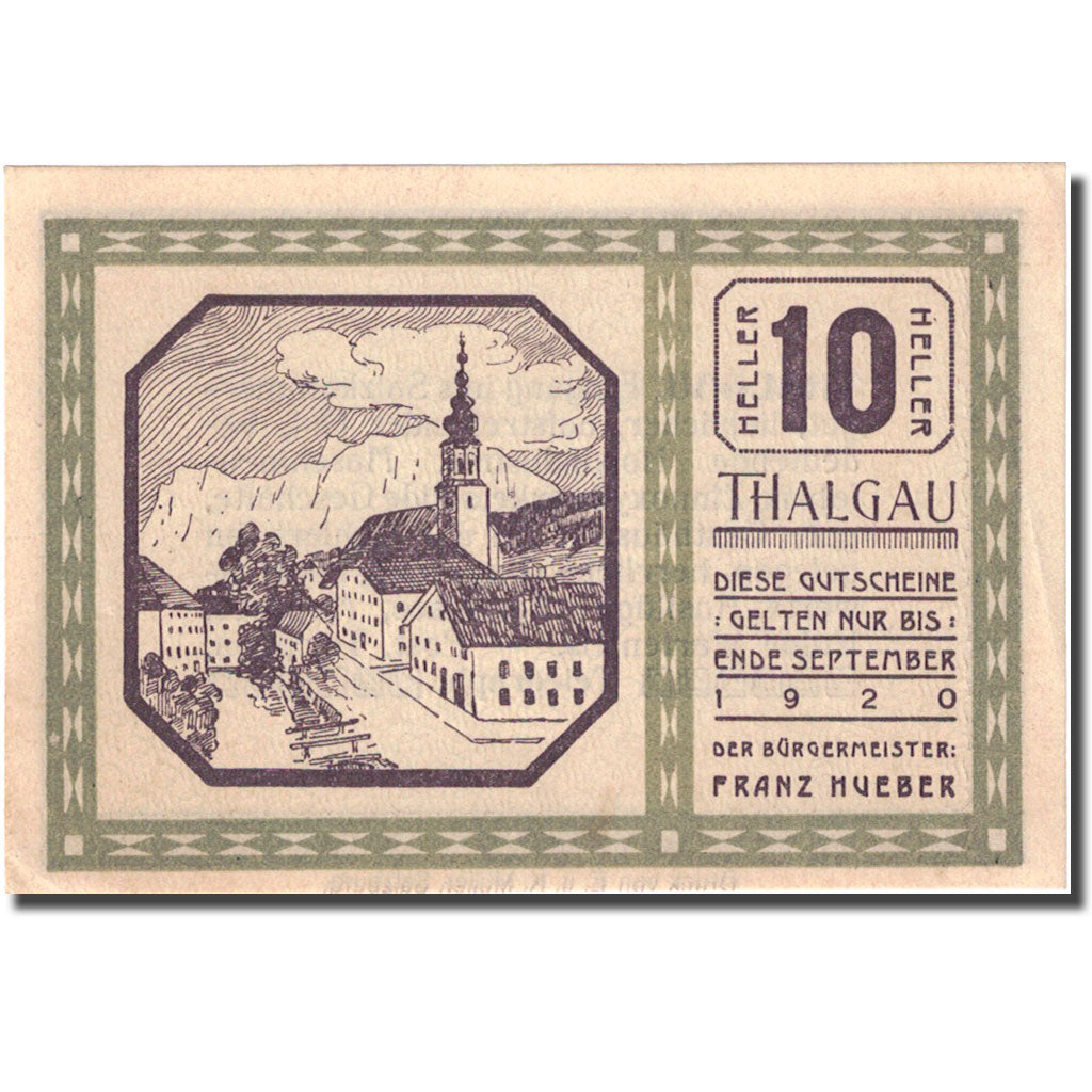 Banknote, Austria, Thalgau, 10 Heller, village 1920-09-01, UNC(63) FS 1065a