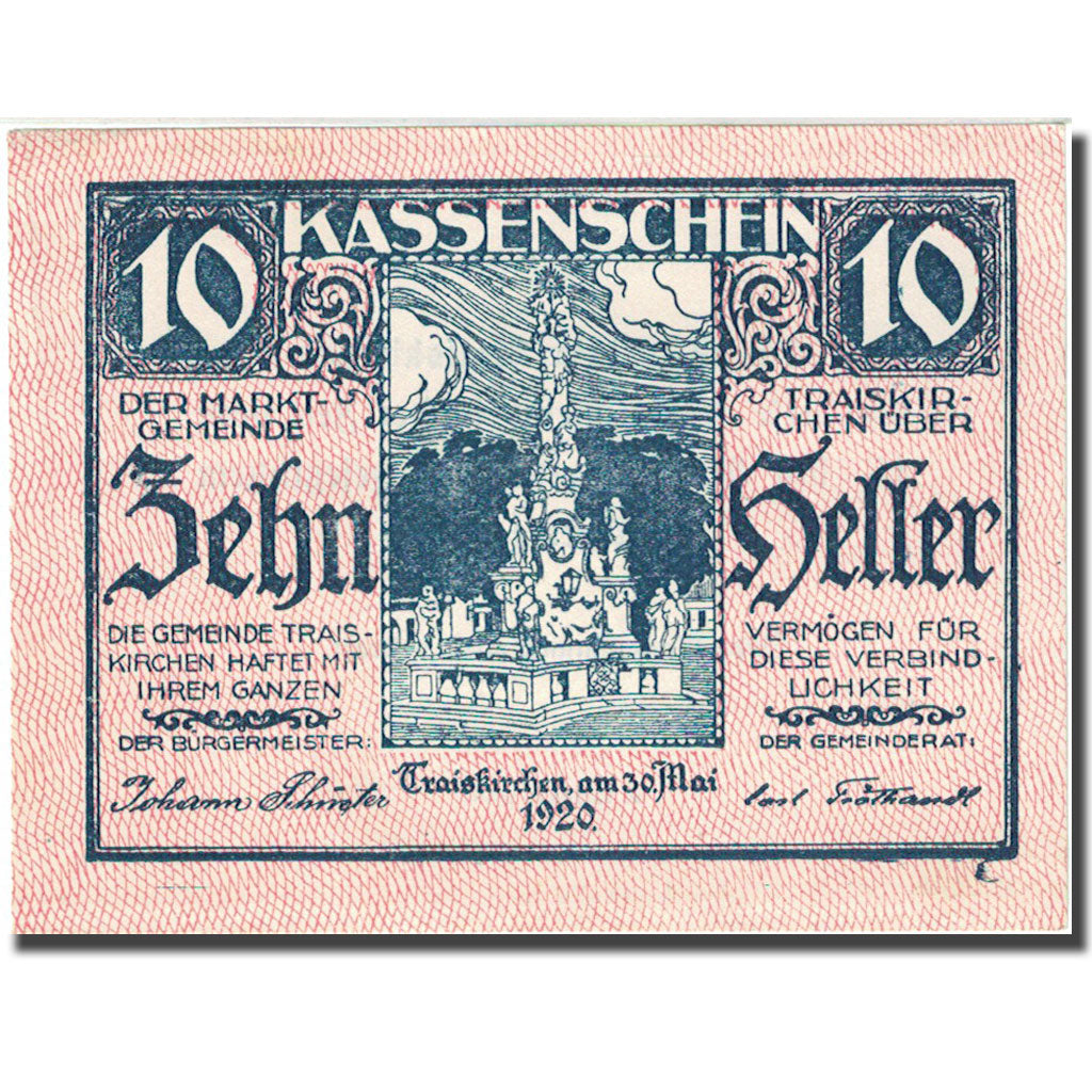 Banknote, Austria, Traiskirchen, 10 Heller, Monument, 1921 AU(55-58) FS 1077a