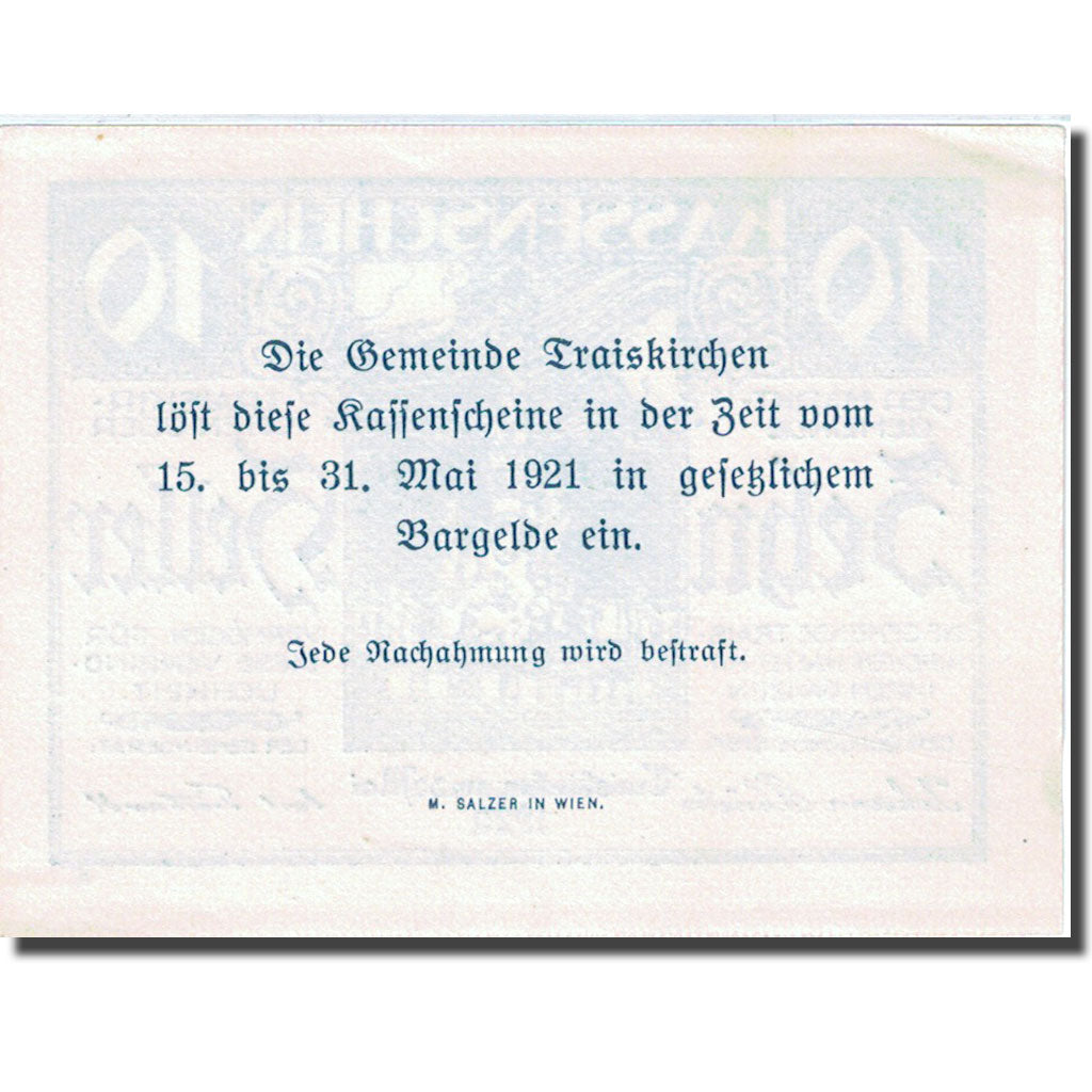 Banknote, Austria, Traiskirchen, 10 Heller, Monument, 1921 AU(55-58) FS 1077a