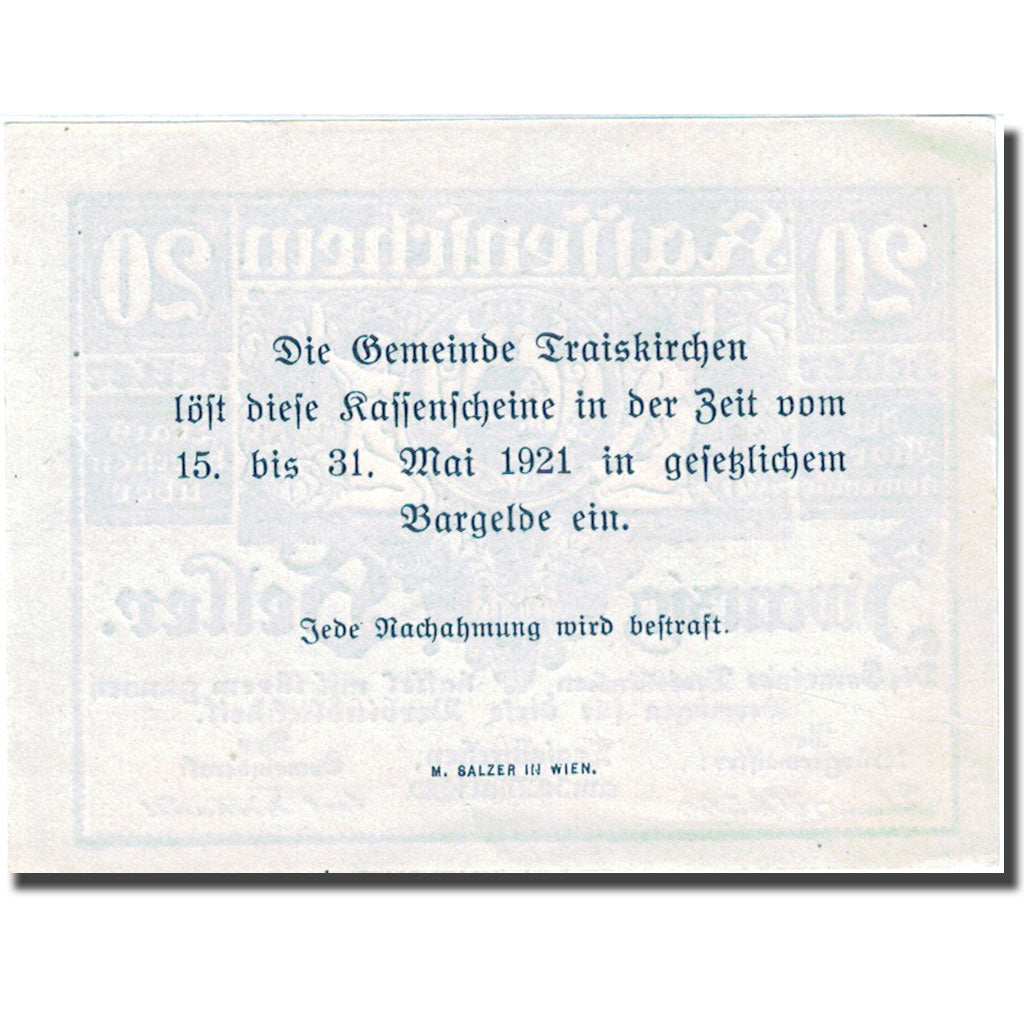 Banknote, Austria, Traiskirchen, 20 Heller, Blason 1921-05-31, UNC(63) FS 1077a