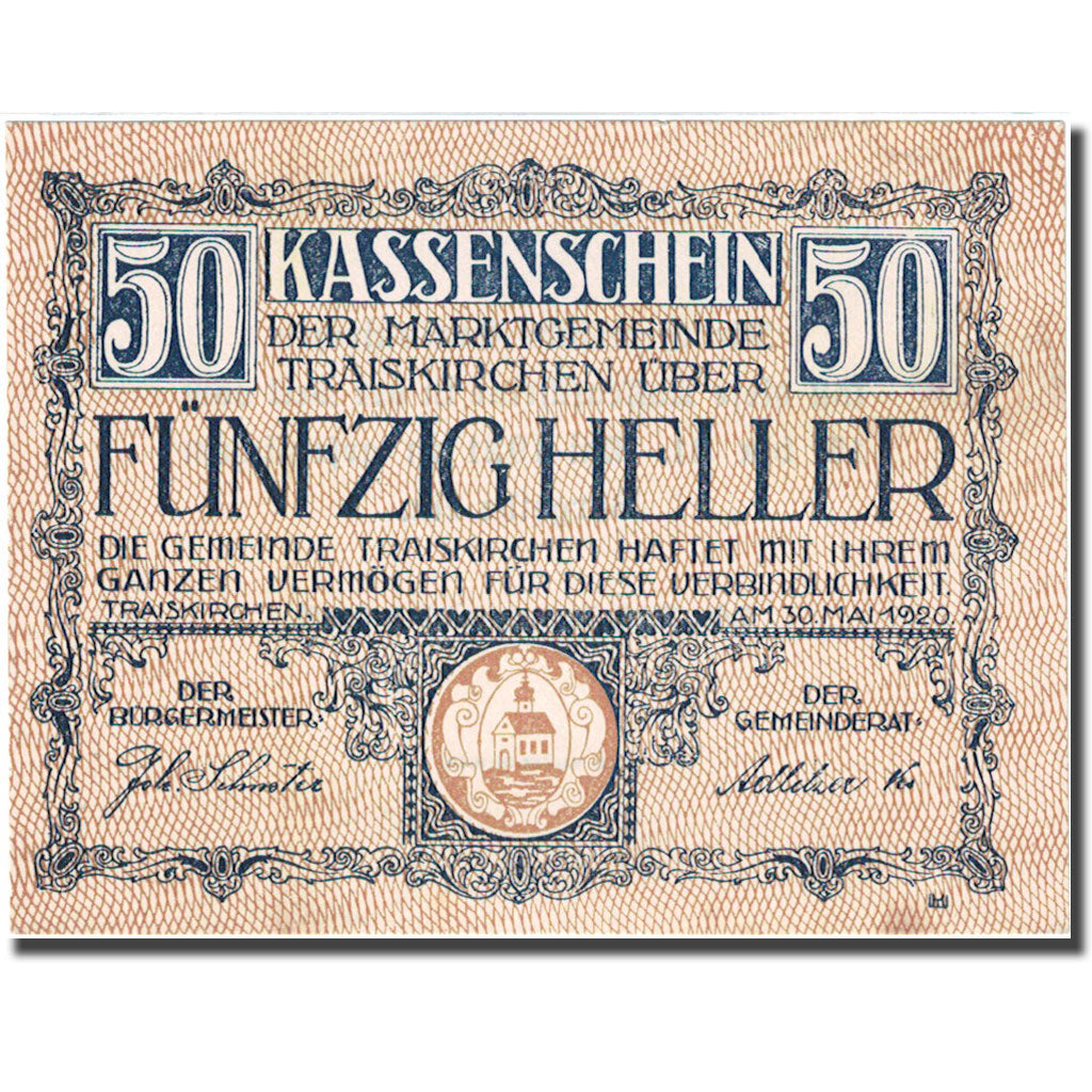 Banknote, Austria, Traiskirchen, 50 Heller, Eglise 1921-05-31, UNC(63) FS 1077b