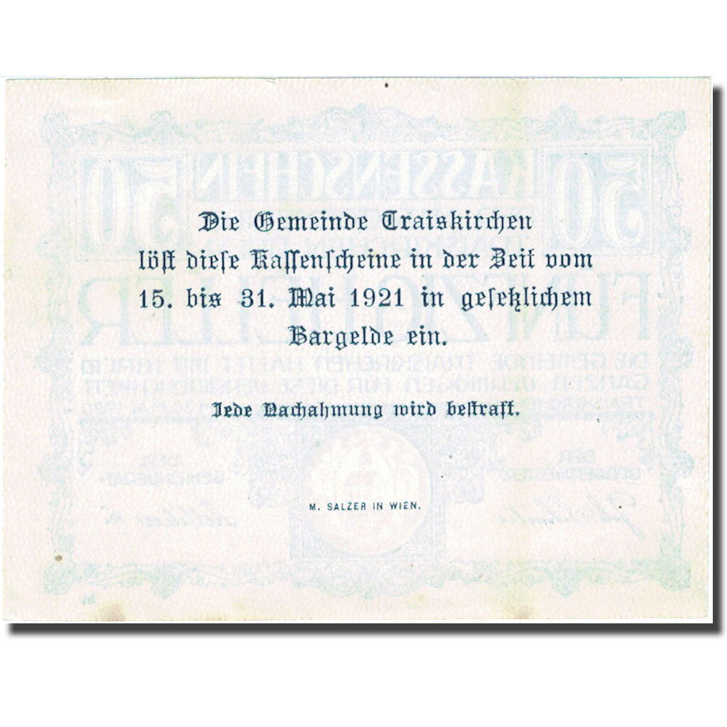 Banknote, Austria, Traiskirchen, 50 Heller, Eglise 1921-05-31, UNC(63) FS 1077b