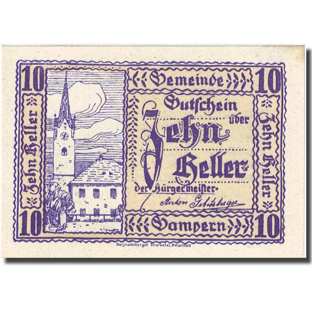 Banknote, Austria, Gampern, 10 Heller, Eglise 1920-05-12, UNC(63) FS 221