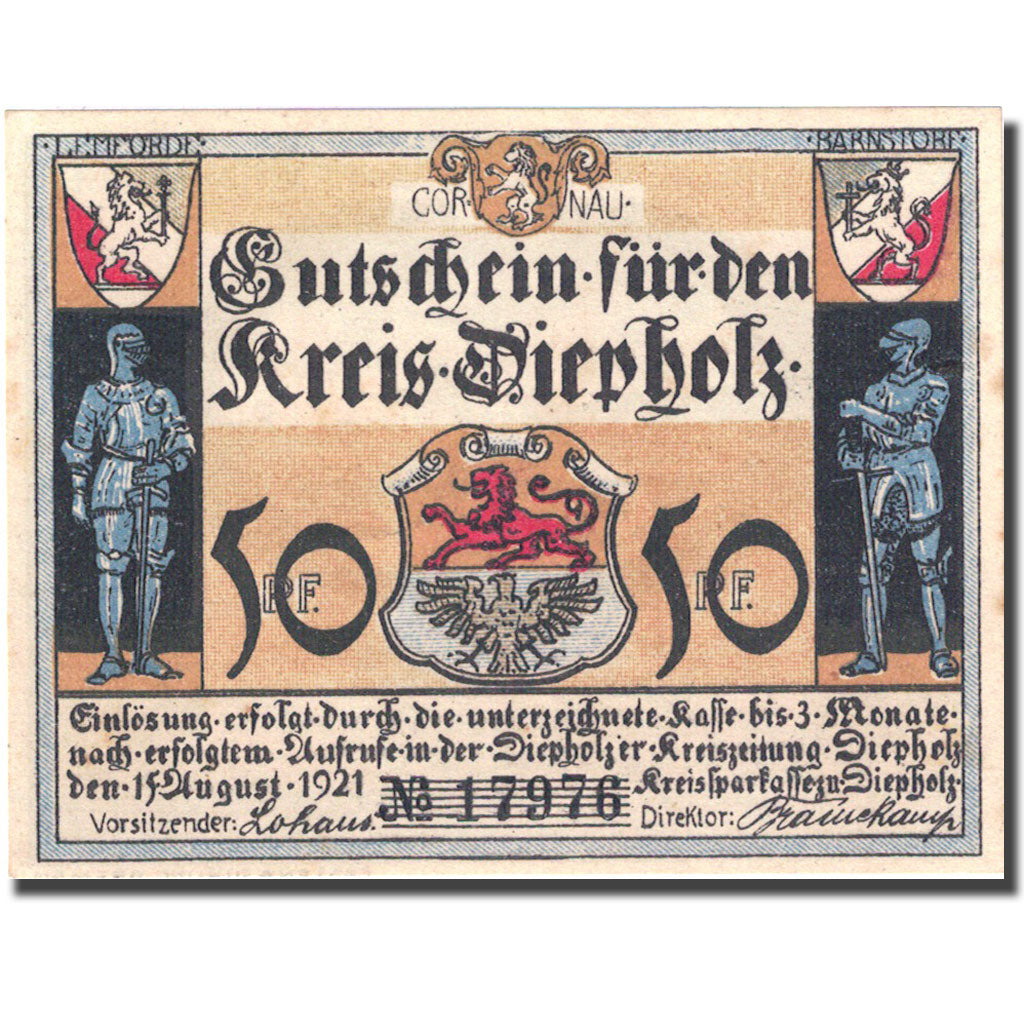 Geldschein, Deutschland, Diepholz, 50 Pfennig soldat 1921-08-15 UNZ- Mehl 273.3b