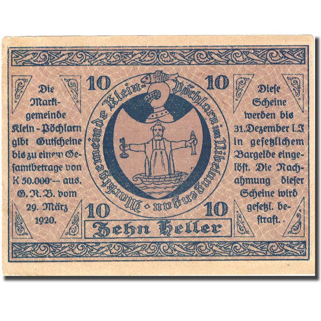 Banknote, Austria, Klein-Pochlarn, 10 Heller Eglise 1920 EF (40-45) Mehl:FS 457a