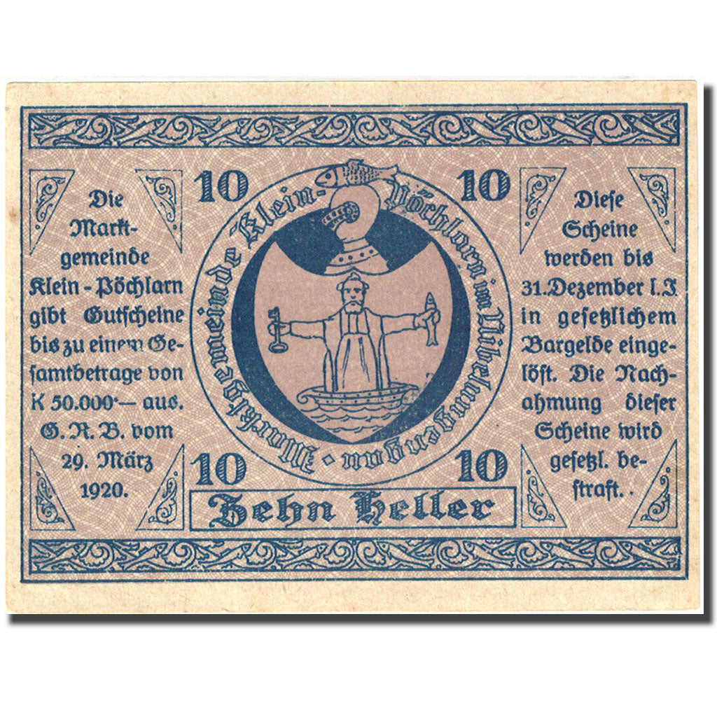 Banknote, Austria, Klein-Pochlarn, 10 Heller, Eglise, 1920 UNC(63) Mehl:FS 457a