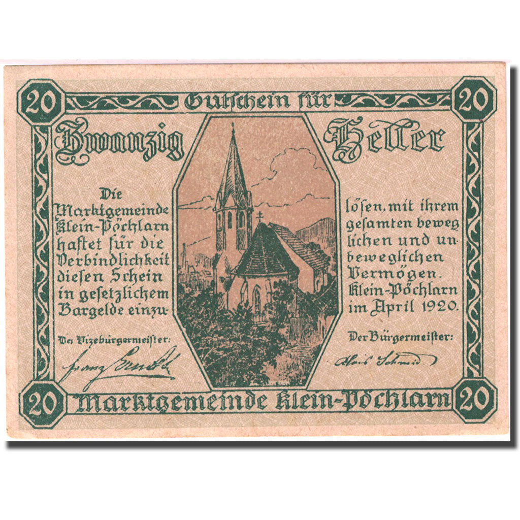 Banknote, Austria, Klein-Pochlarn 20 Heller Eglise 1920 AU(55-58) Mehl: FS 457a