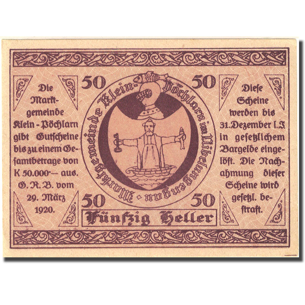 Banconote, Austria, Klein-Pochlarn, 50 Heller, Eglise 1920 SPL- Mehl: FS 457a