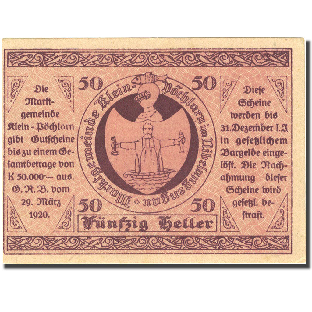 Banknote, Austria, Klein-Pochlarn 50 Heller Eglise 1920 UNC(60-62) Mehl: FS 457a