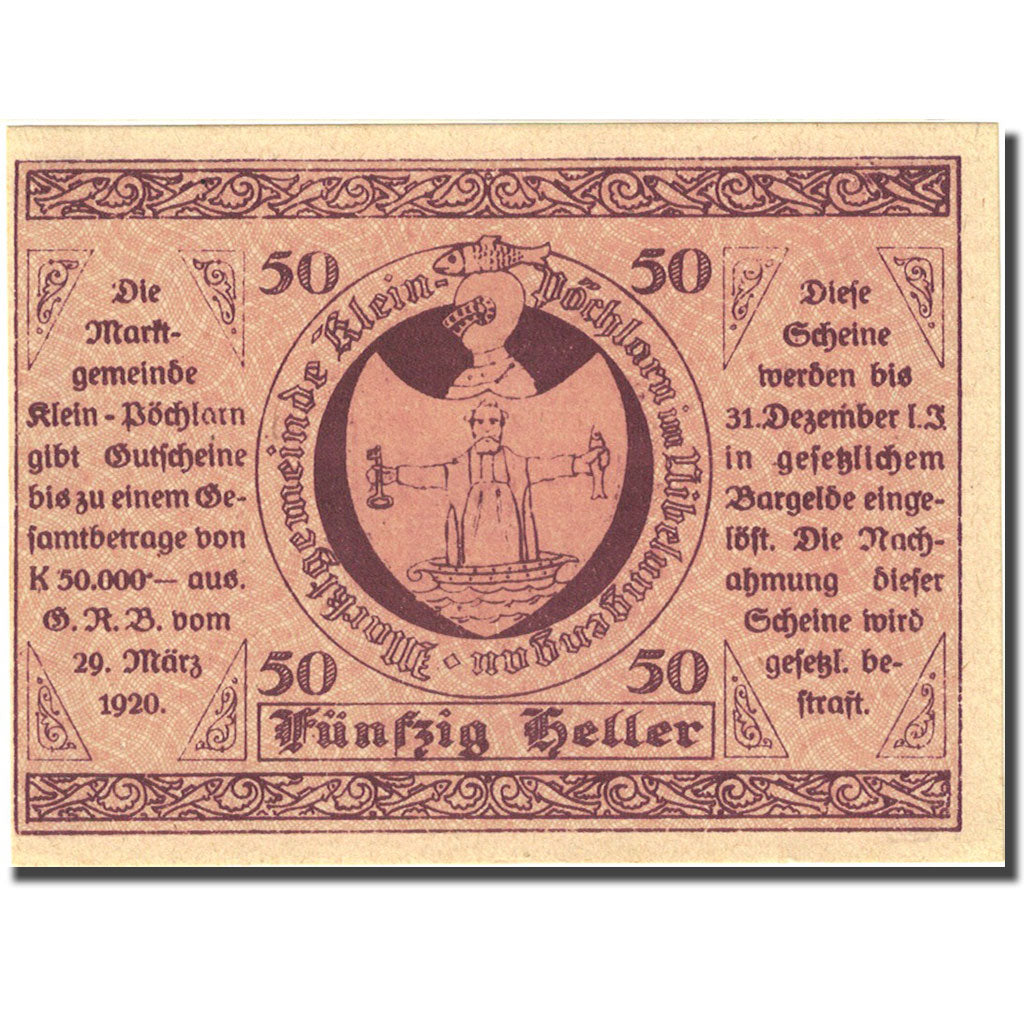 Banknote, Austria, Klein-Pochlarn, 50 Heller, Eglise, 1920 UNC(63) Mehl: FS 457a