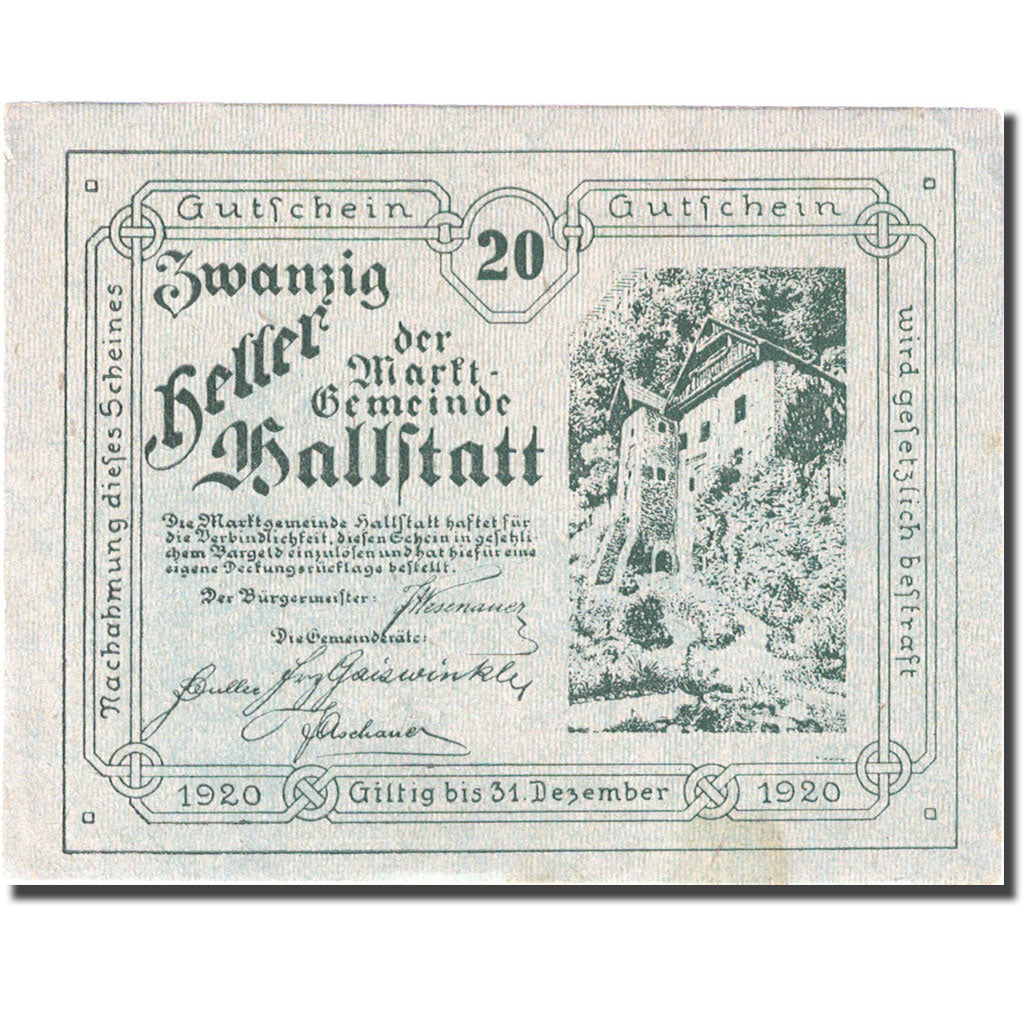 Banknote, Austria, Hallstatt, 20 Heller château 1920-12-31 AU(55-58) Mehl:FS 345