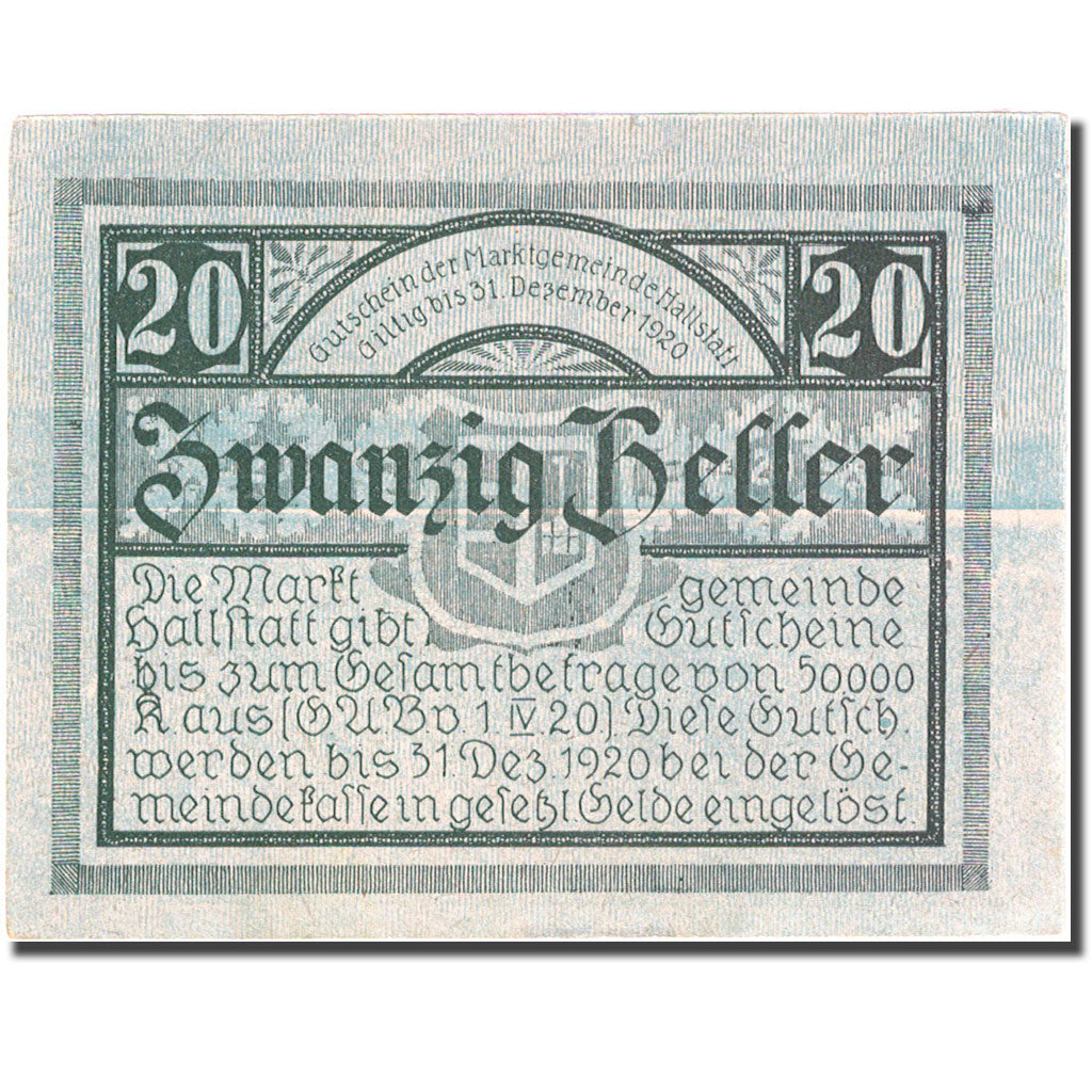 Banknote, Austria, Hallstatt, 20 Heller château 1920-12-31 AU(55-58) Mehl:FS 345
