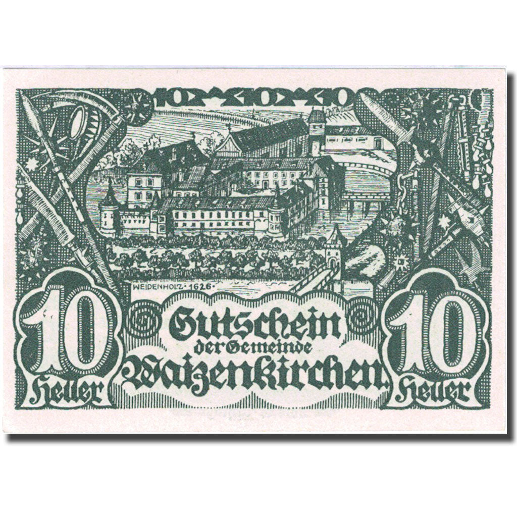 Banknote, Austria, Waizenkirchen, 10 Heller, château, 1920 UNC(63) Mehl:FS 1128b