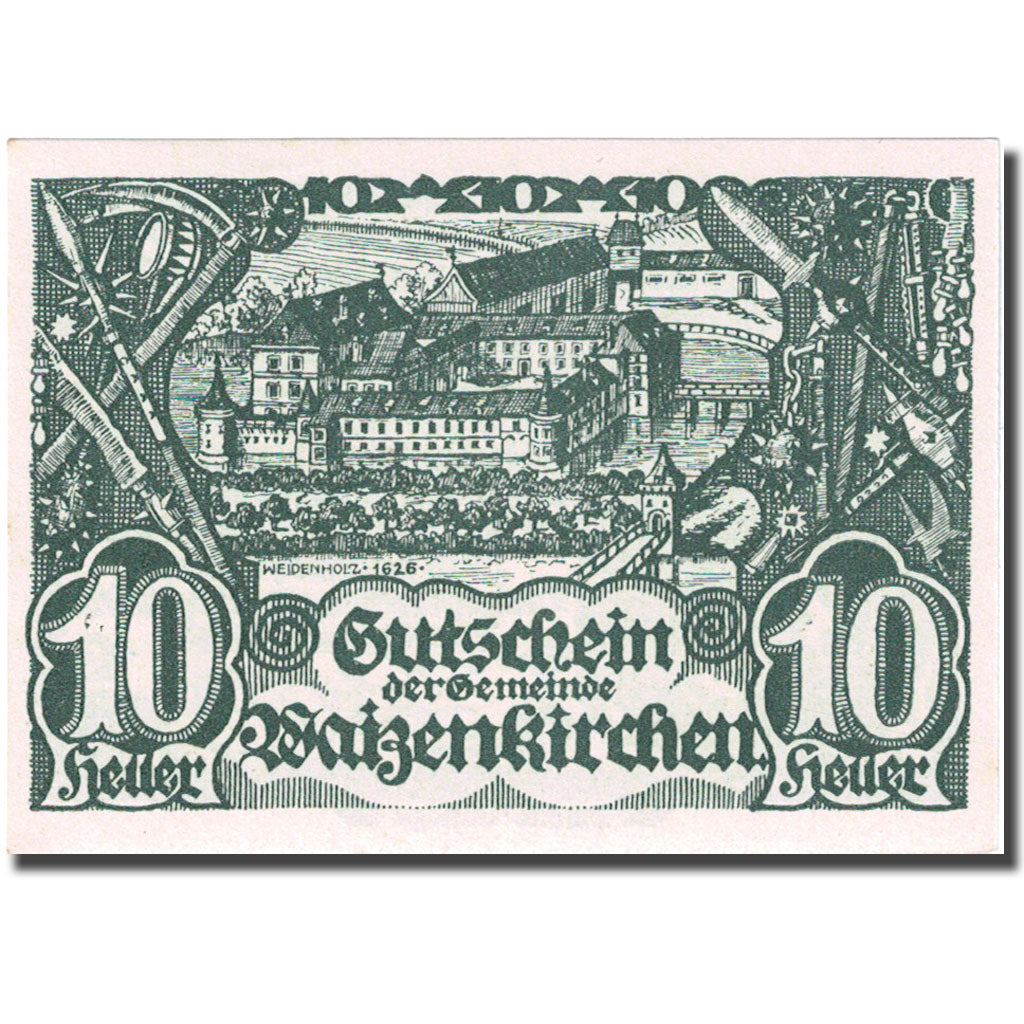 Banknote, Austria, Waizenkirchen, 10 Heller, château, 1920 UNC(64) Mehl:FS 1128b