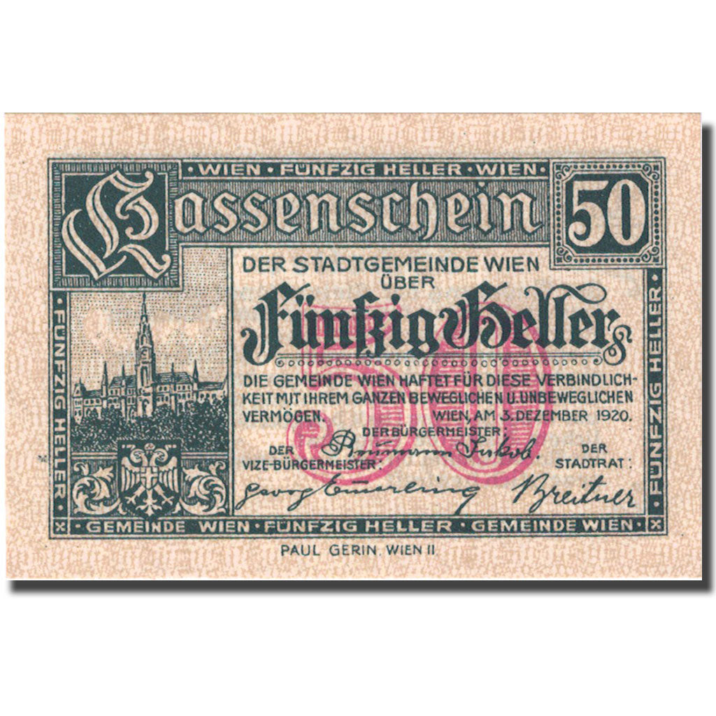 Banknote, Austria, Vienne, 50 Heller, château, 1921, 1921-12-31, UNC(63)