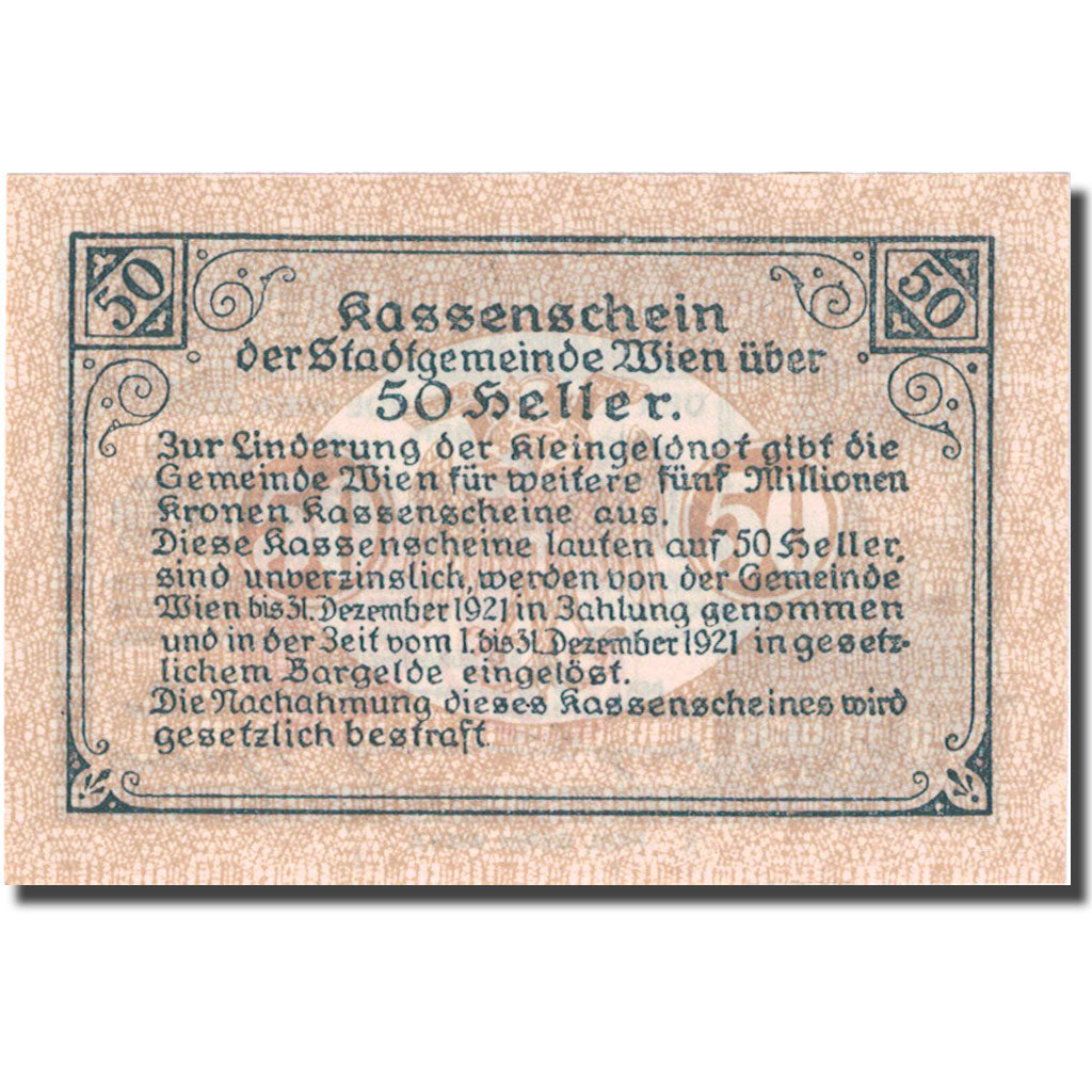 Banknote, Austria, Vienne, 50 Heller, château, 1921, 1921-12-31, UNC(63)