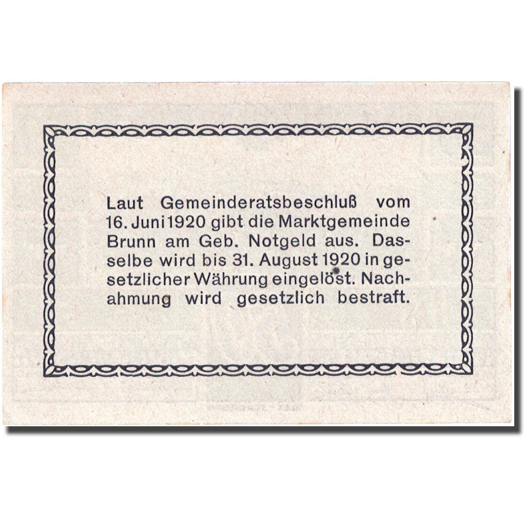 Banknote, Austria, Brunn, 50 Heller, paysage 1920-08-31, UNC(63), Mehl:FS 109b
