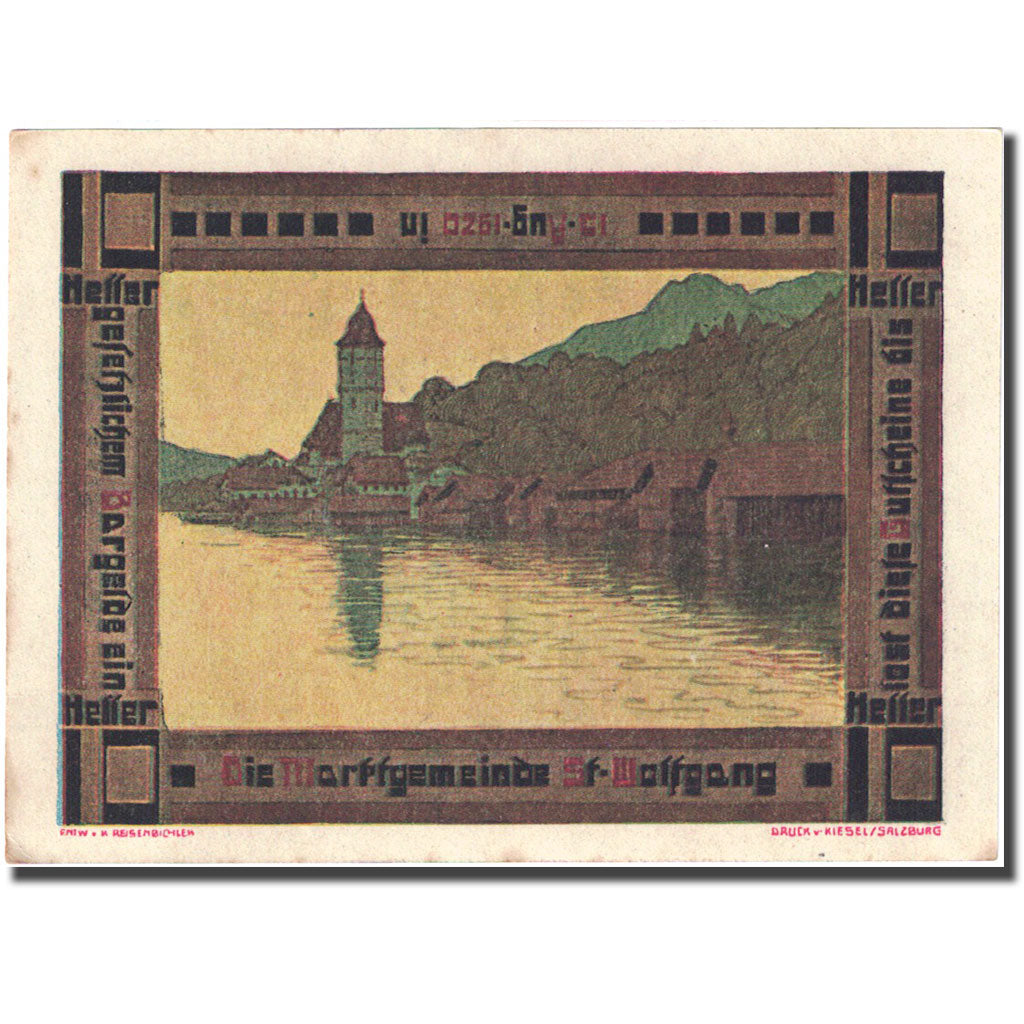 Banconote, Austria, St Wolfgang, 10 Heller, village, 1920 SPL Mehl:FS 947a