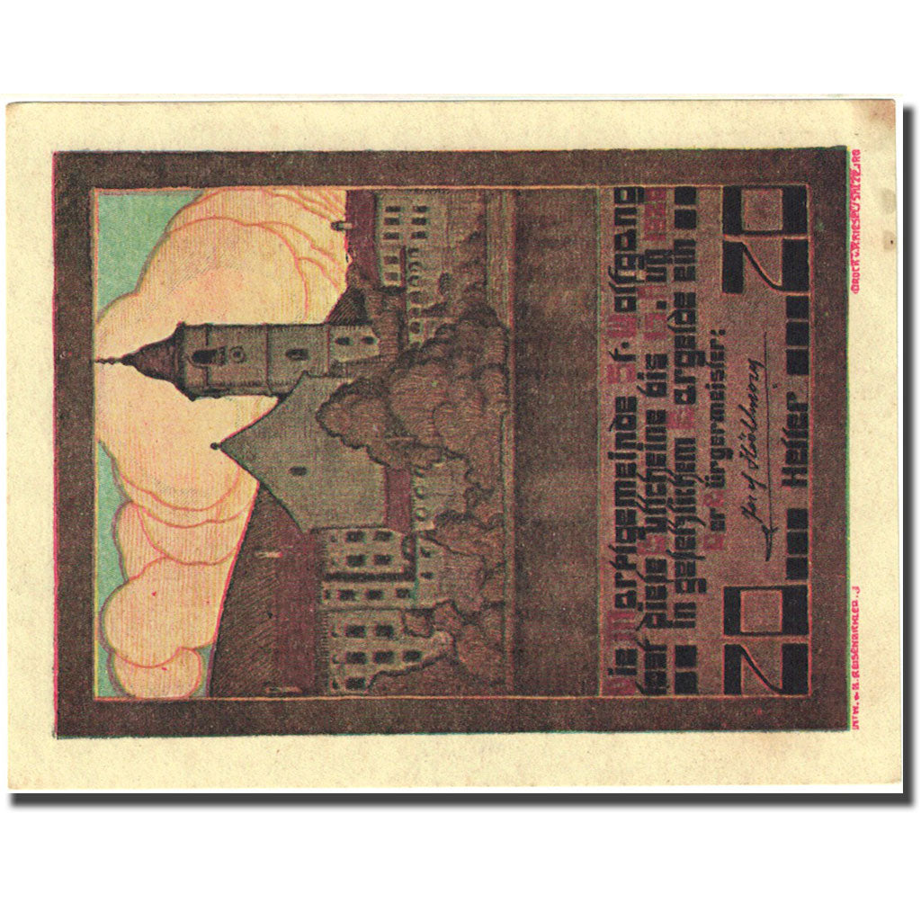Banconote, Austria, St Wolfgang, 20 Heller, village, 1920 SPL- Mehl:FS 947a