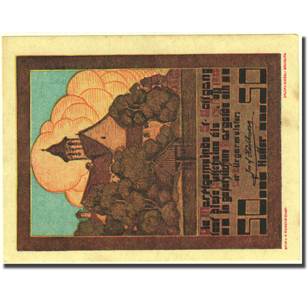 Banconote, Austria, St Wolfgang, 50 Heller, village 1920-08-15, SPL Mehl:FS 947a