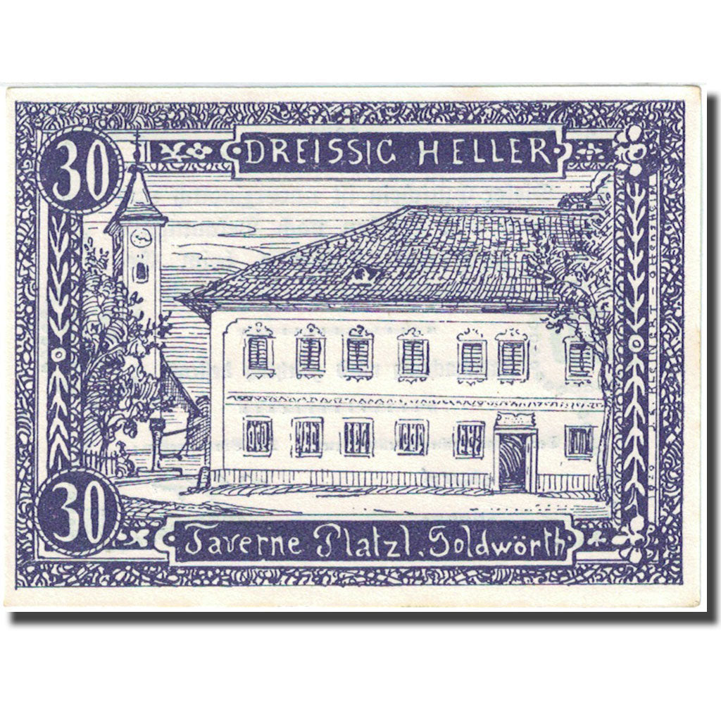 Banconote, Austria, Goldwörth, 30 Heller, Taverne, 1920 SPL- Mehl:FS 248b