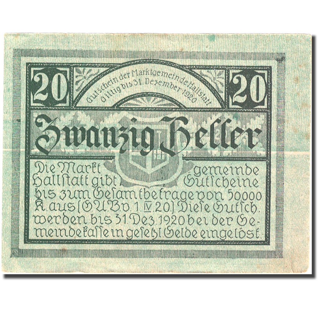 Banknote, Austria, Hallstatt, 20 Heller, château, 1920 EF(40-45) Mehl: FS 345