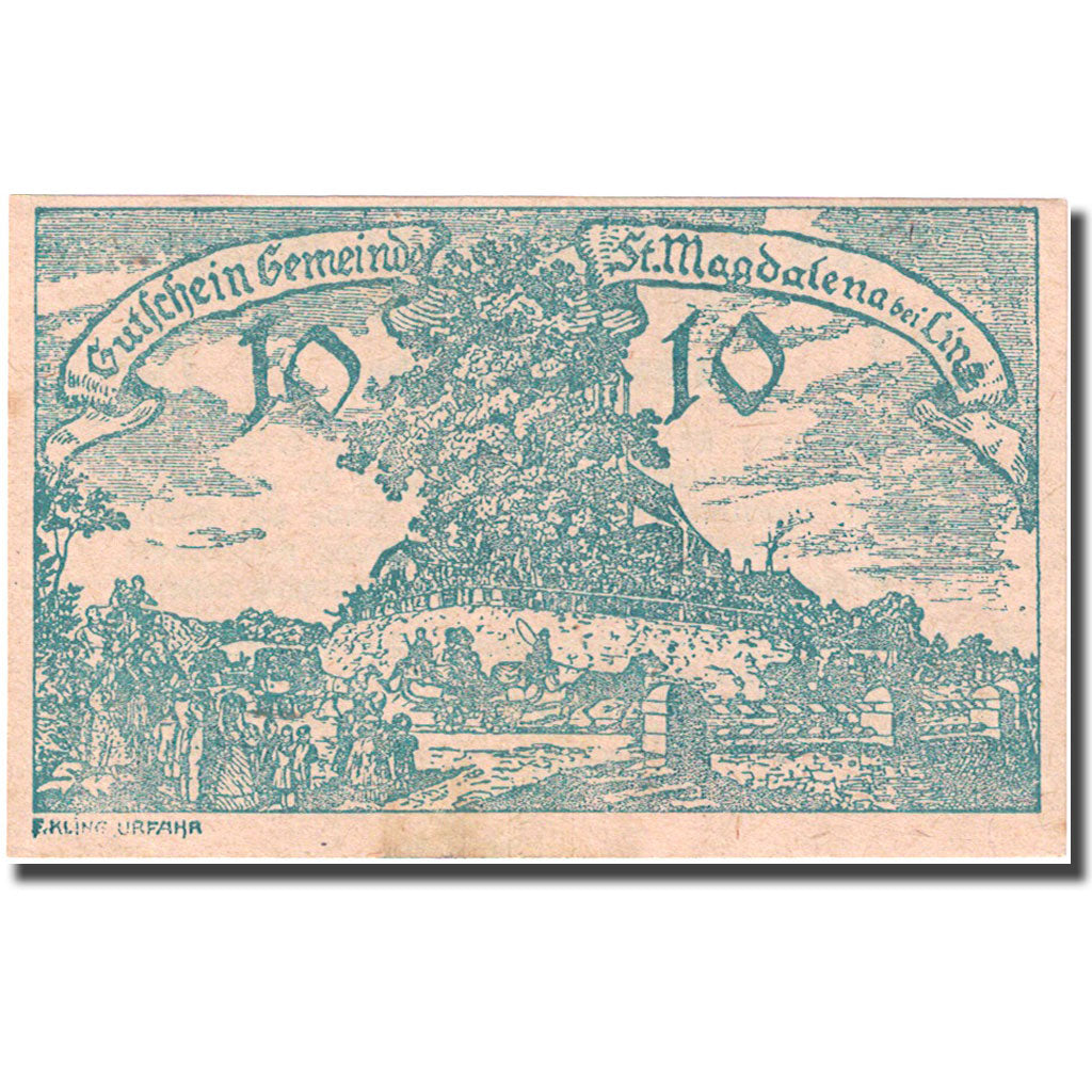 Banconote, Austria, St Magdalena, 10 Heller, village, 1920 SPL- Mehl:FS 906b