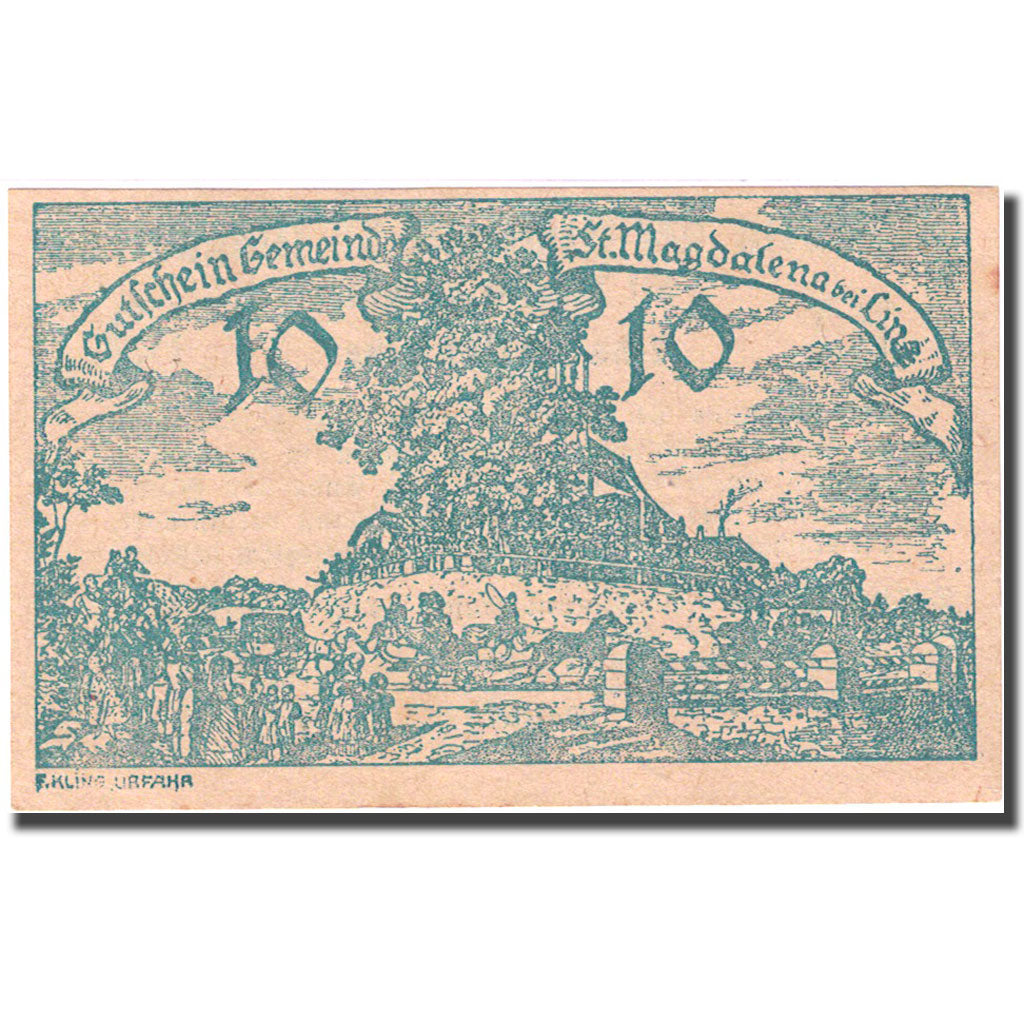 Banknote, Austria, St Magdalena, 10 Heller, village, 1920 UNC(63) Mehl:FS 906b