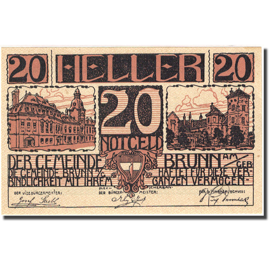 Banknote, Austria, Brunn, 20 Heller, Monument, 1920 UNC(63) Mehl:FS 109a