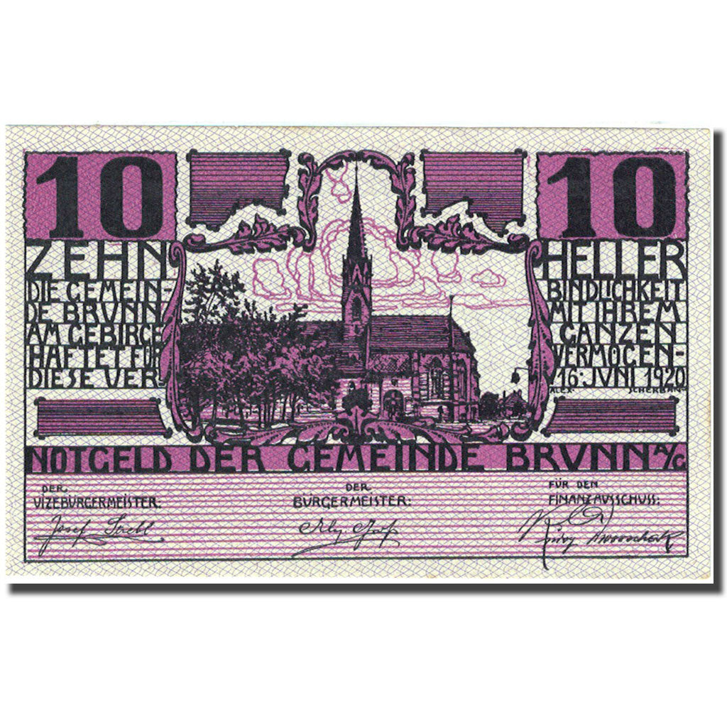 Banknote, Austria, Brunn, 10 Heller, Eglise 1920-08-31, UNC(63), Mehl:FS 109a