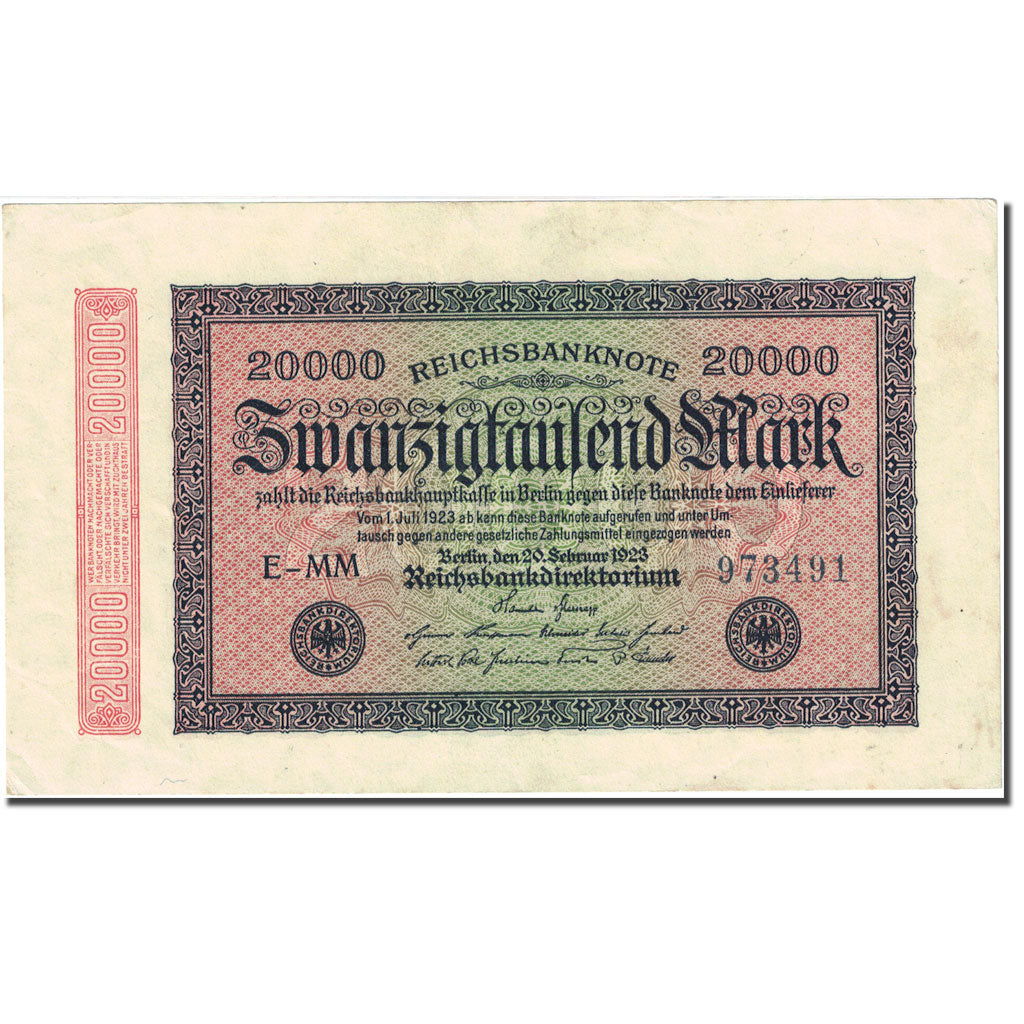 Geldschein, Deutschland, 20,000 Mark, 1923, 1923-02-20, KM:85a, VZ