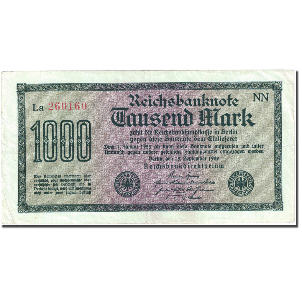 Banknot, Niemcy, 1000 Mark, 1922, 1922-09-15, KM:76g, EF(40-45)