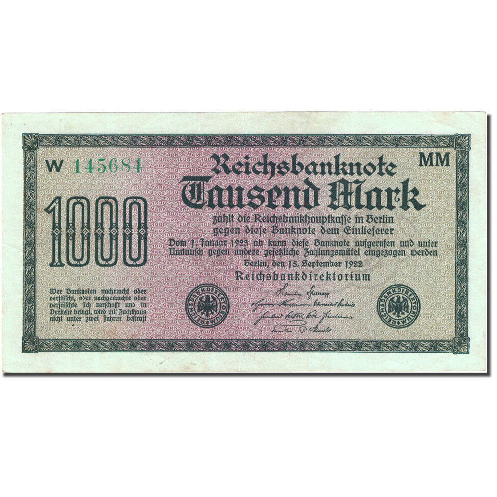Nota, Alemanha, 1000 Mark, 1922, 1922-09-15, KM:76g, AU(50-53)