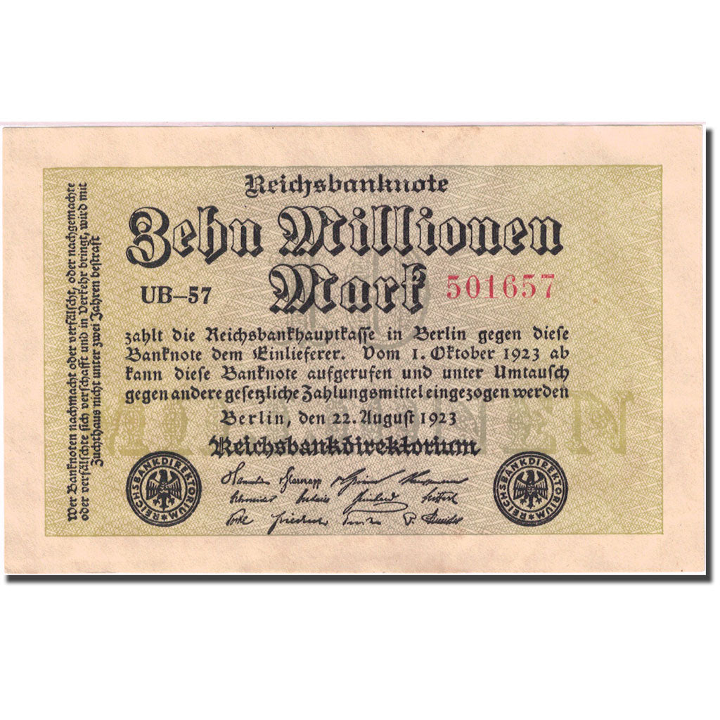 Banknote, Germany, 10 Millionen Mark, 1923, 1923-08-22, KM:106a, UNC(60-62)