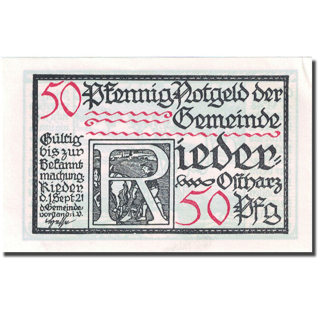 Banknote, Germany, Rieder, 50 Pfennig personnage 1921-09-01 UNC(63) Mehl:1122.2a