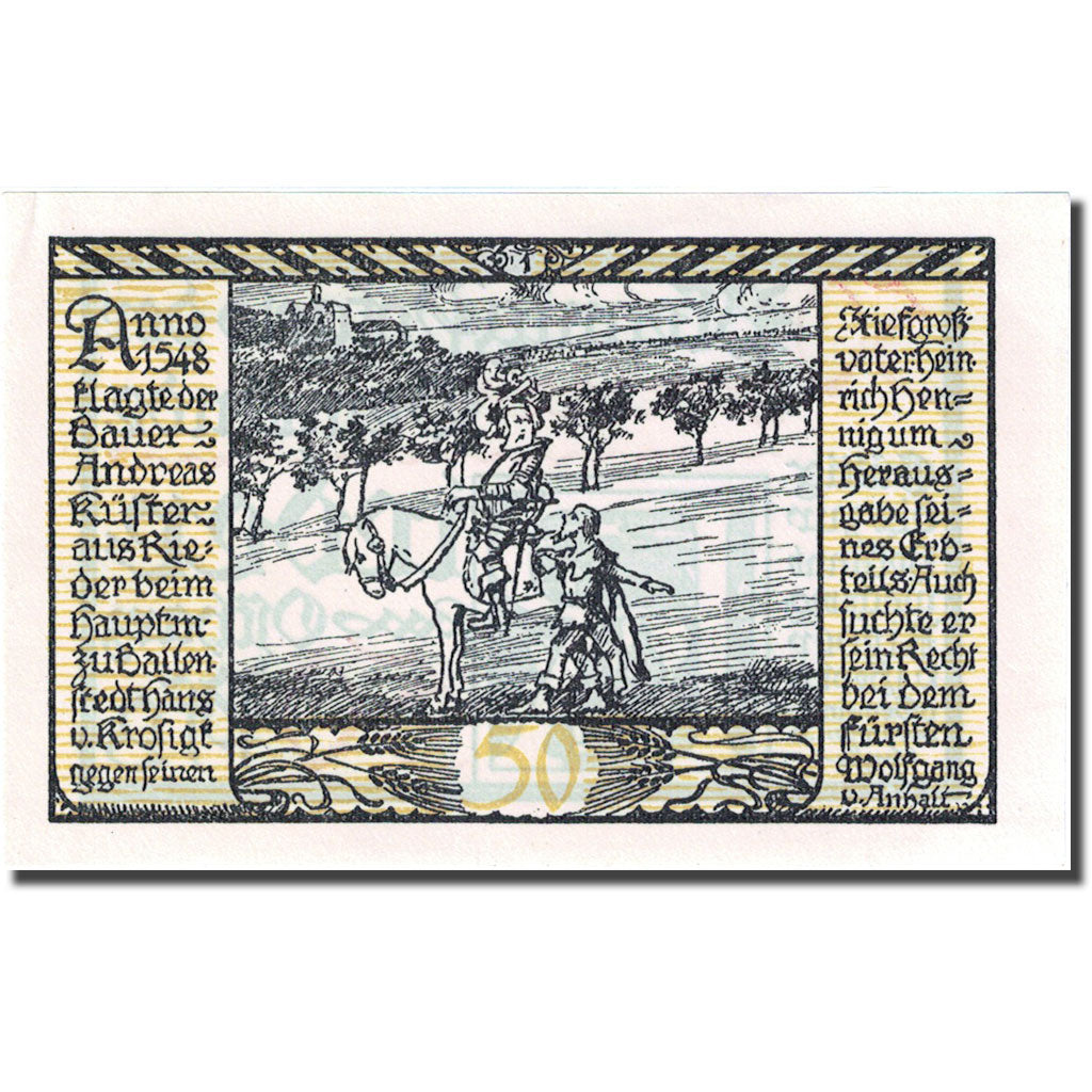 Banknote, Germany, Rieder, 50 Pfennig personnage 1921-09-01 UNC(63) Mehl:1122.2a