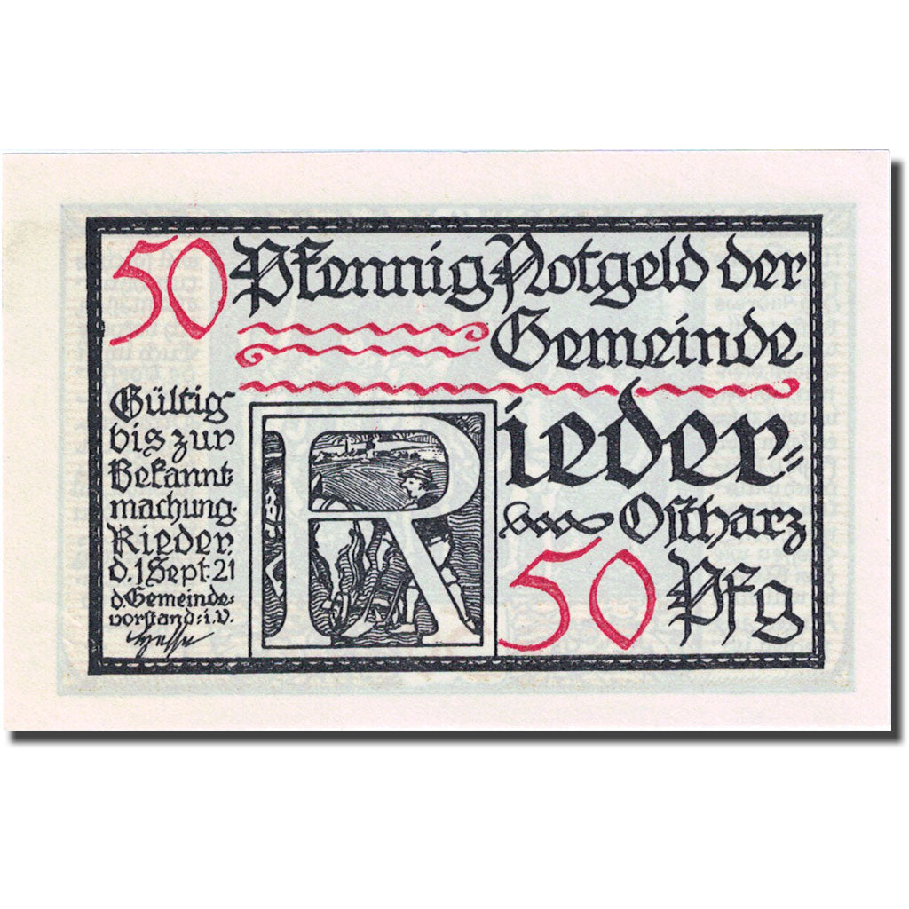 Geldschein, Deutschland, Rieder, 50 Pfennig, personnage 3, 1921 UNZ Mehl:1122.2a