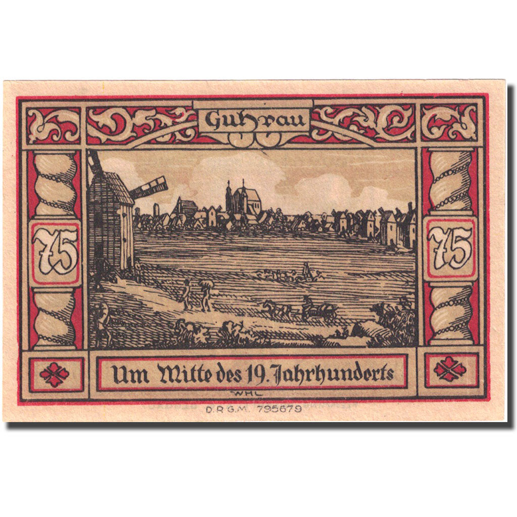 Banknote, Germany, Guhrau, 75 Pfennig, moulin, 1922, UNC(63), Mehl:496.1a