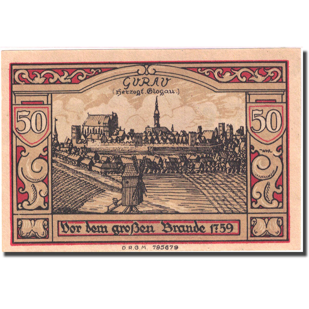 Banconote, Germania, Guhrau, 50 Pfennig, village, 1922, SPL, Mehl:496.1a