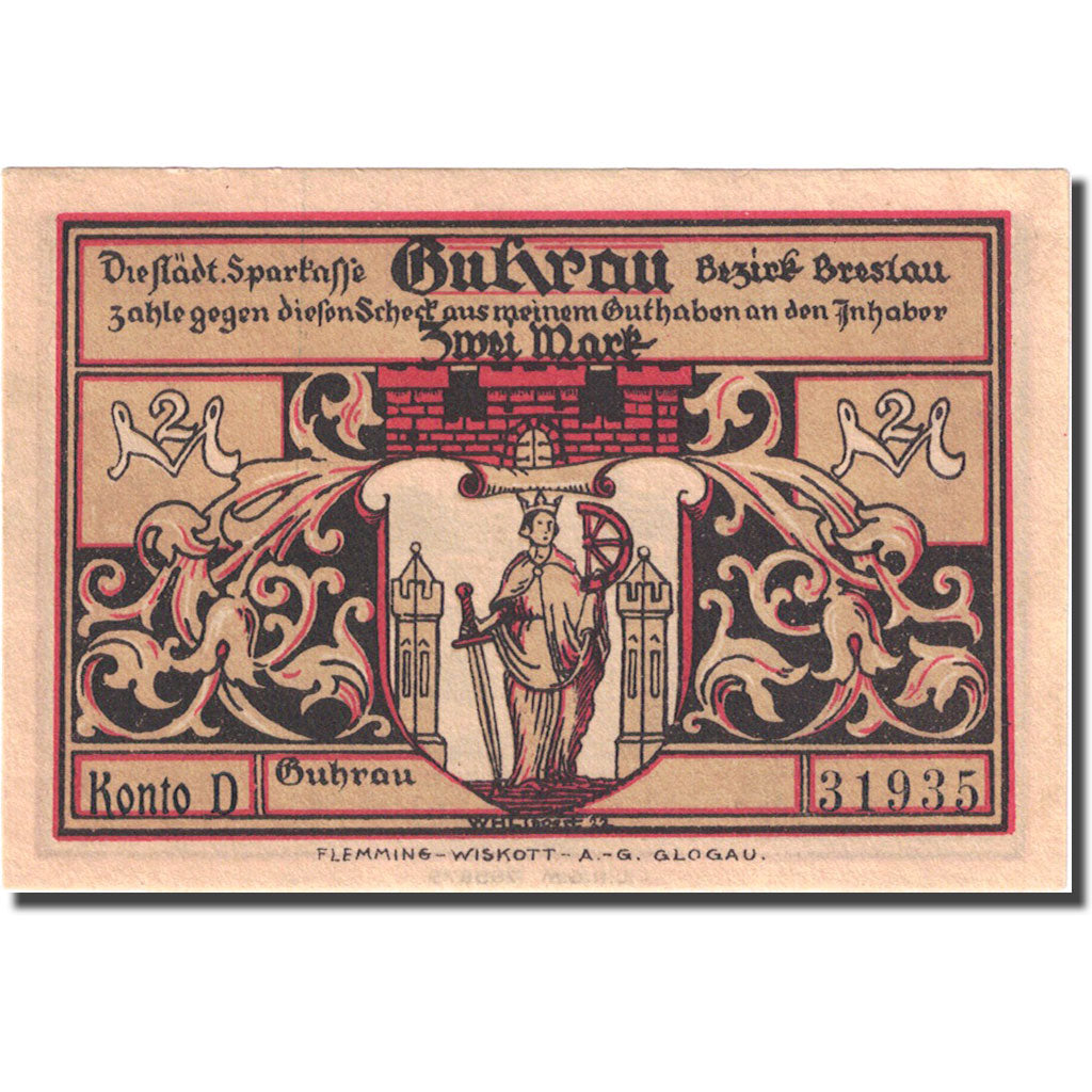 Banknote, Germany, Guhrau, 2 Mark, Eglise, 1922, UNC(63), Mehl:496.1a