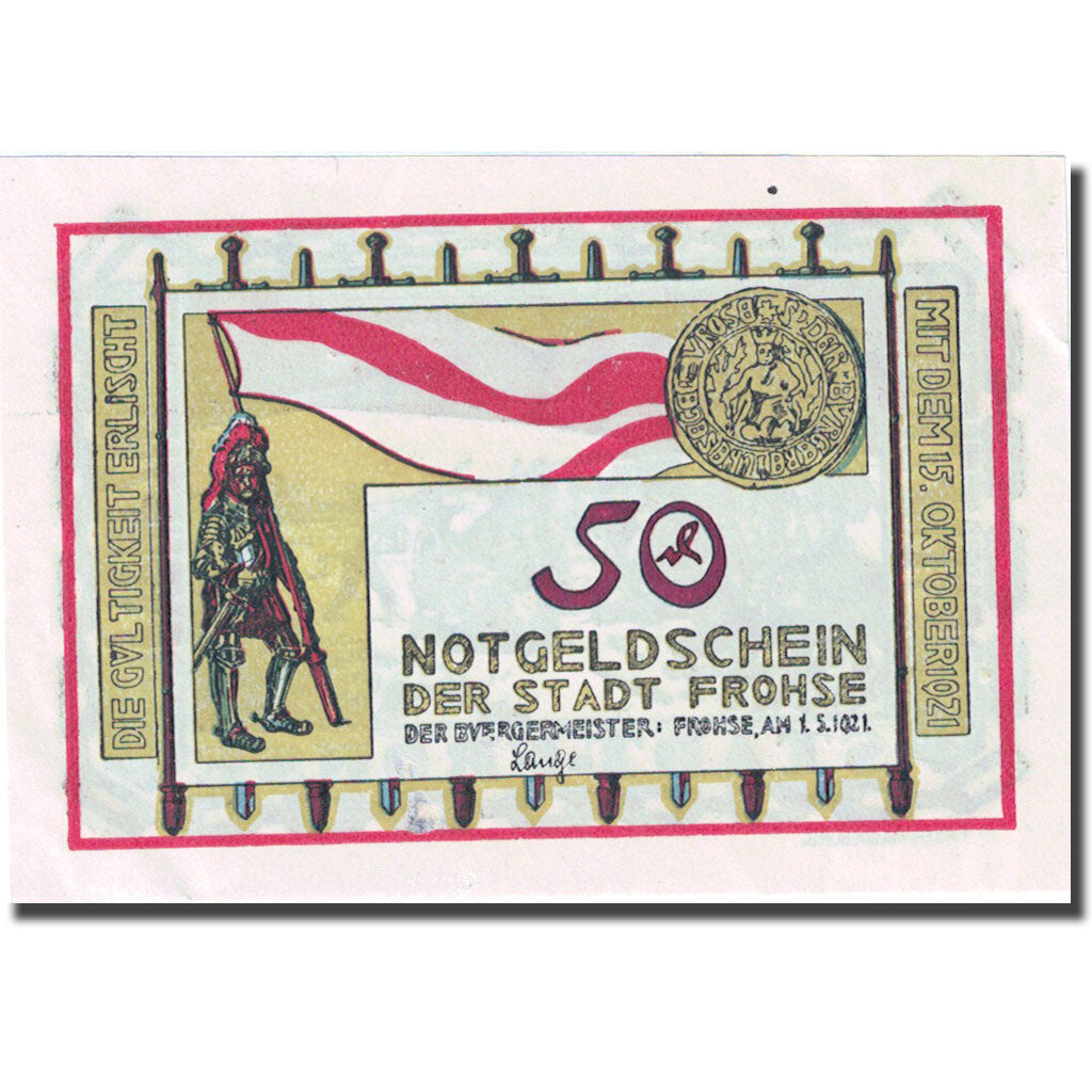 Banconote, Germania, Frohse, 50 Pfennig, chevalier 1921-05-01 SPL Mehl:397.1