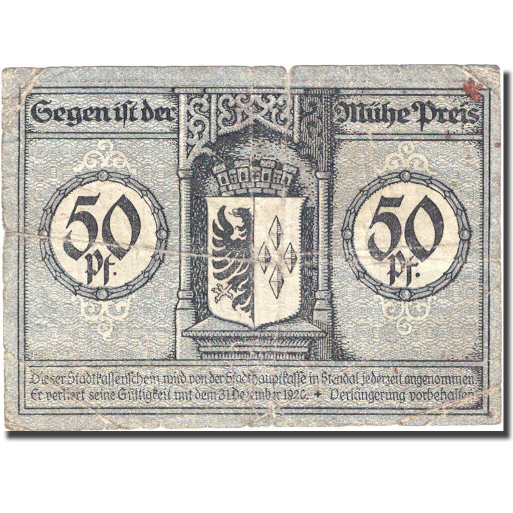 Banconote, Germania, Stendal, 50 Pfennig, château 1920-02-27, B, Mehl:S 109.1