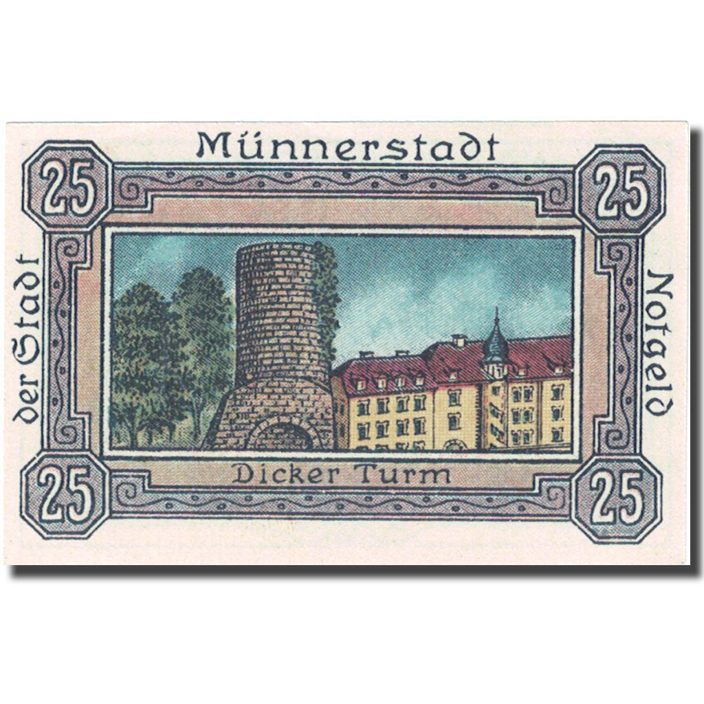 Banknote, Germany, Münnerst, 25 Pfennig, château 1920-12-24  UNC(63) Mehl:912.3