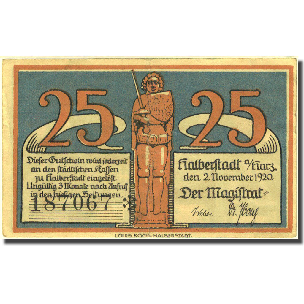 Banknote, Germany, Halbers, 25 Pfennig, village 1920-11-02 EF(40-45) Mehl:504.1a