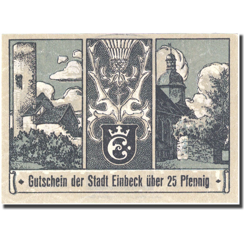 Banknote, Germany, Einbeck, 25 Pfennig, Monument, 1920 UNC(63) Mehl:E9.2a